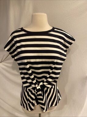 Talbots, Navy and white tie waist top